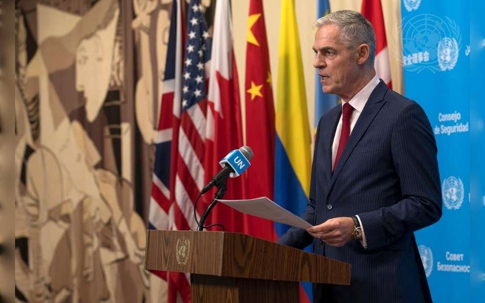 Jérôme Bonnafont, Permanent Representative of France to the United Nations and President of the UN Security Council for the month of September, reads a Security Council press statement on Libya.