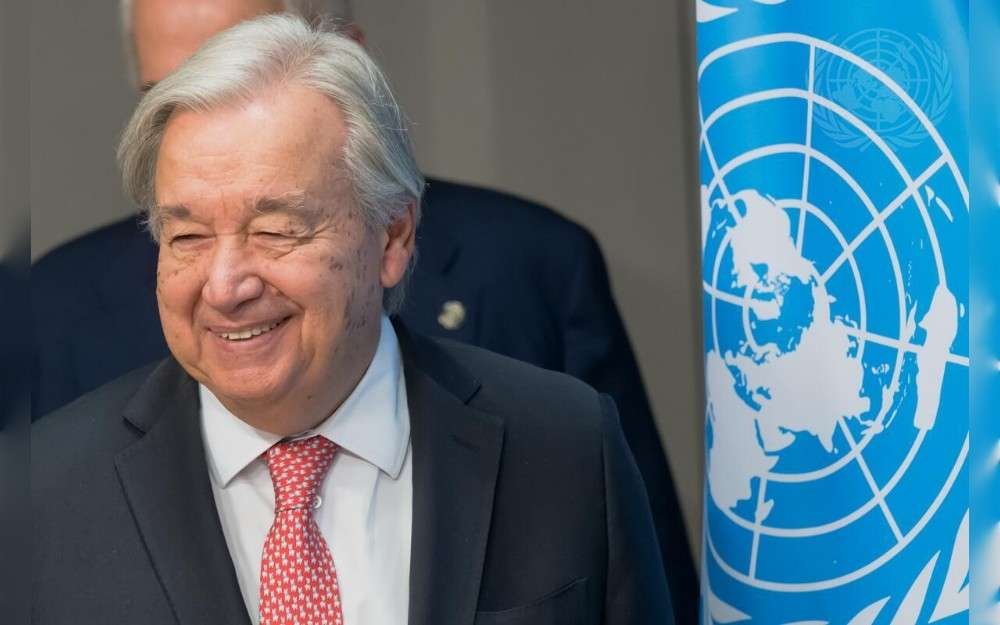 United Nations Secretary-General António Guterres arrives to brief reporters ahead of the UN General Assembly high-level week 2026.