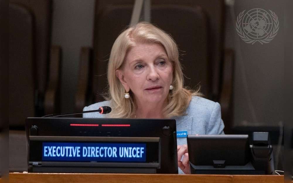 Catherine Russell, Executive Director of the United Nations Children’s Fund (UNICEF), speaks during the briefing to Member States on the launch of the United Nations System Data Commons.