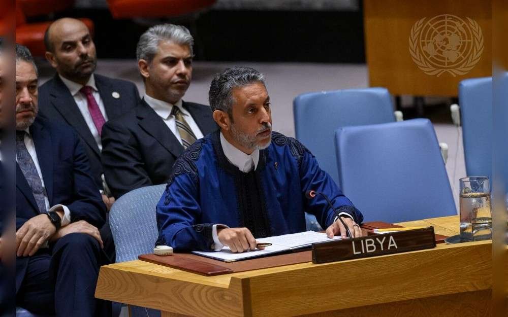 Taher M. El-Sonni, Permanent Representative of the State of Libya to the United Nations, addresses the UN Security Council meeting on the situation in Libya. 