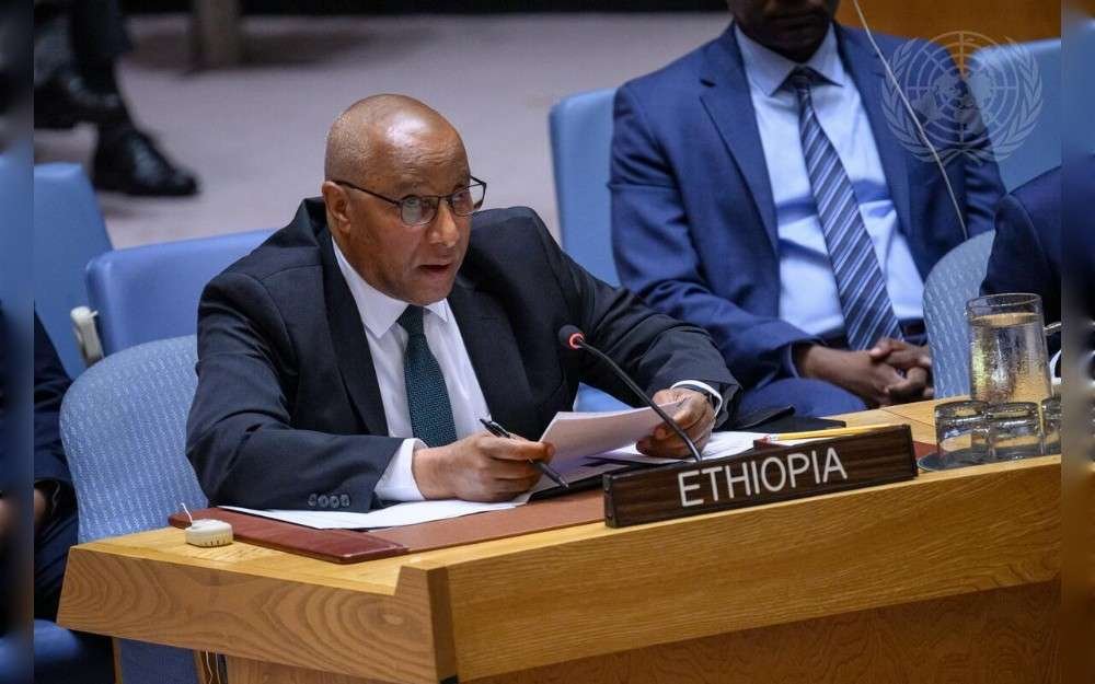 Tesfaye Yilma Sabo, Permanent Representative of Federal Democratic Republic of Ethiopia to the United Nations, addresses the UN Security Council meeting to hear reports of the Secretary-General on the Sudan and South Sudan.