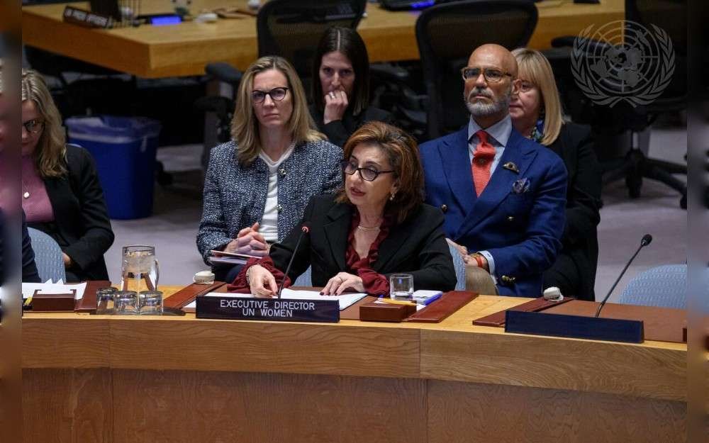 Sima Sami Bahous, Executive Director of UN Women, briefs the United Nations Security Council meeting on women and peace and security in the next quarter-century: fulfilling the promise through implementation.